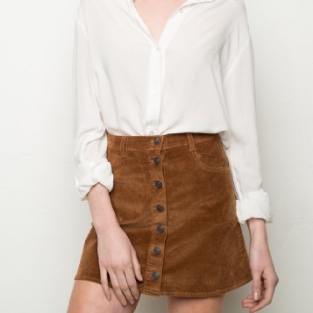 Brandy Melville Corduroy Button Down Brown Skirt